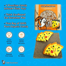 Load image into Gallery viewer, 6 Pizza Catnip Toys & Cat Scratcher Box