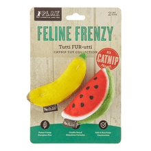 Load image into Gallery viewer, Feline Frenzy Plush Catnip Banana & Watermelon 2pk