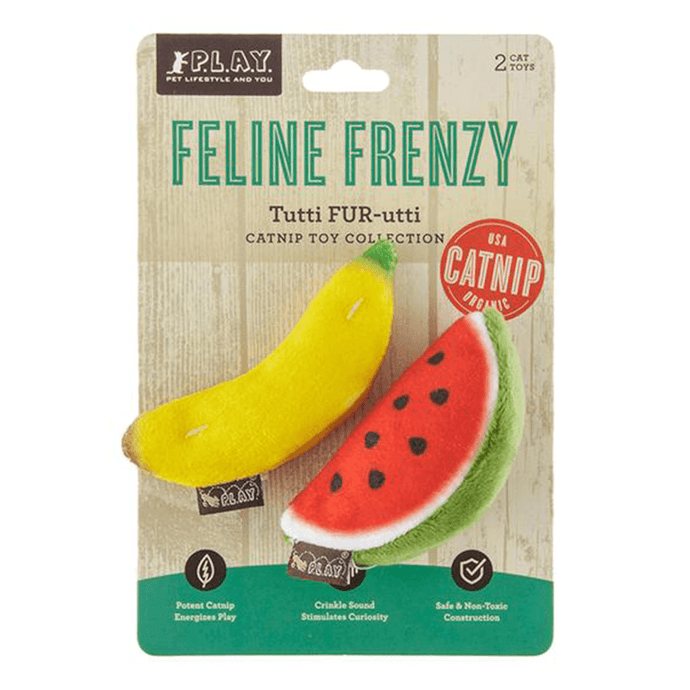 Feline Frenzy Plush Catnip Banana & Watermelon 2pk